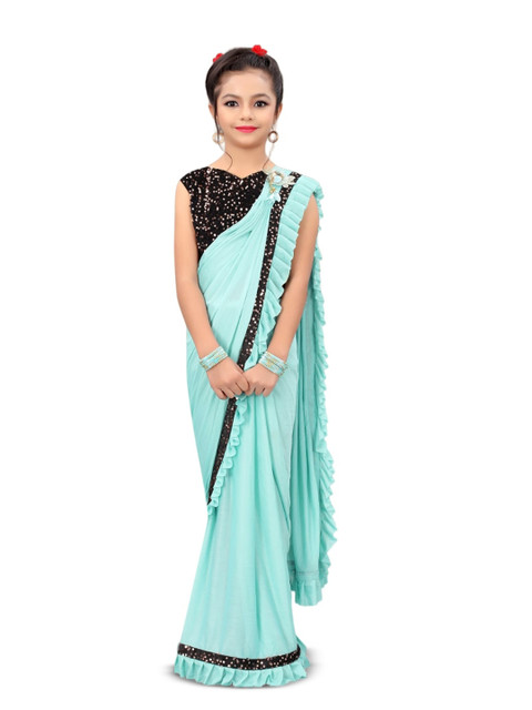 Dhyey Fashion Girls Embellished Sequinned Detailed Lycra Saree