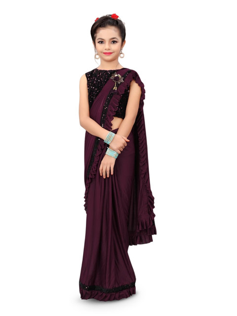 Dhyey Fashion Girls Sequinned Ready to Wear Saree