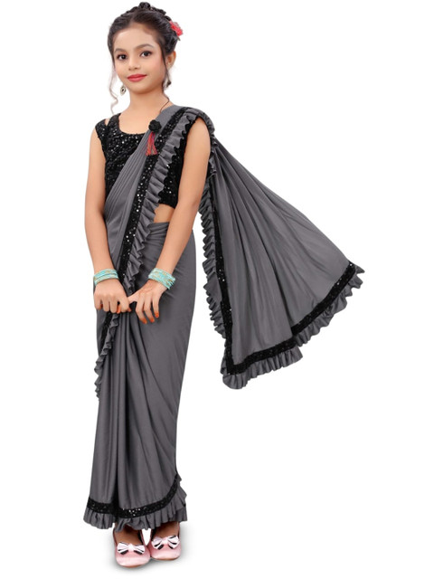 Dhyey Fashion Girls Embellished Sequinned Detailed Lycra Saree