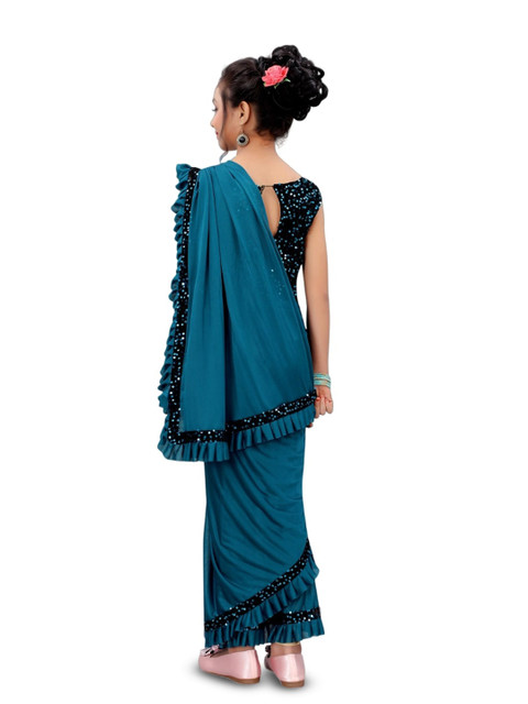 Dhyey Fashion Girls Embellished Sequinned Detailed Lycra Saree - Image 3