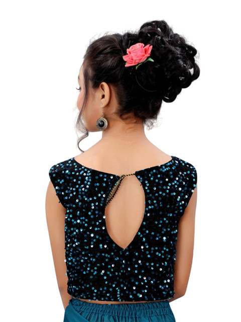 Dhyey Fashion Girls Embellished Sequinned Detailed Lycra Saree - Image 5