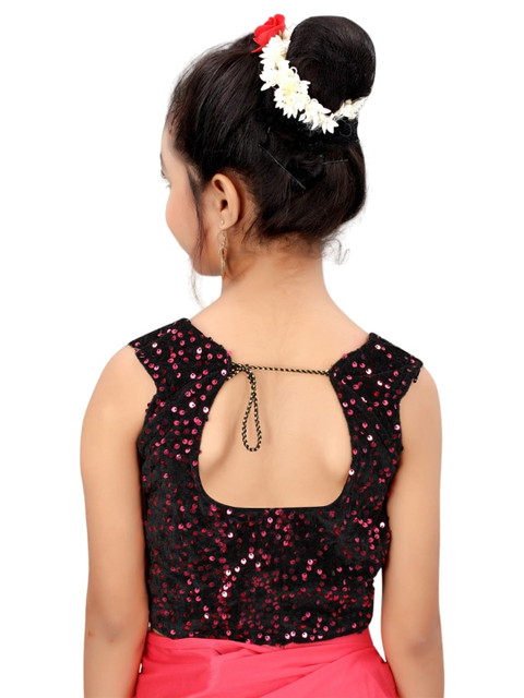 Dhyey Fashion Girls Embellished Sequinned Detailed Lycra Saree - Image 5