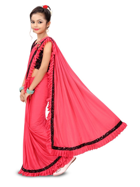 Dhyey Fashion Girls Embellished Sequinned Detailed Lycra Saree - Image 2