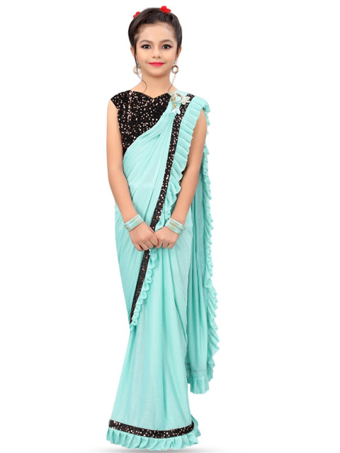 Dhyey Fashion Girls Sequinned Ready to Wear Saree