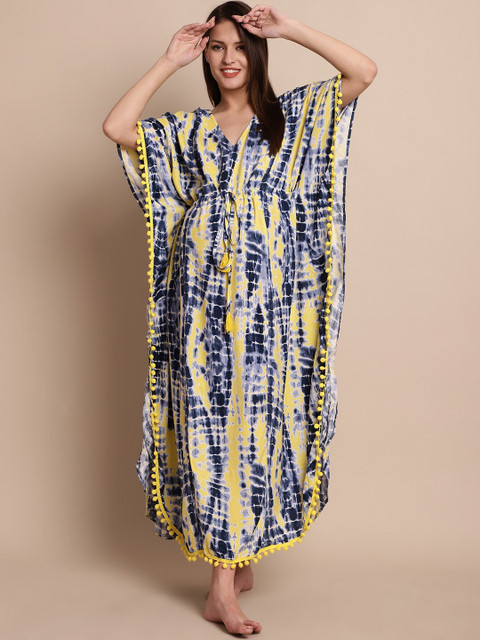 Secret Wish Abstract Printed Pure Cotton Kaftan Maternity Nightdress
