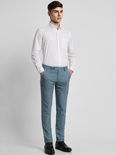 Peter England Men Textured Slim Fit Formal Trousers - Image 4