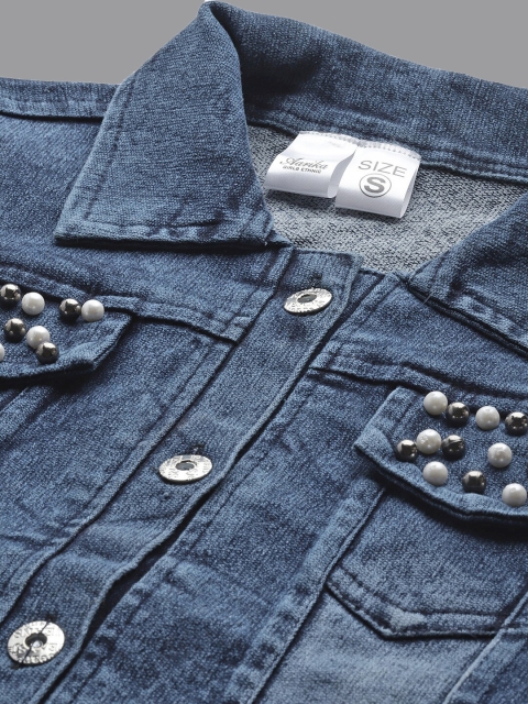 Aarika Washed Embroidered Crop Cotton Denim Jacket - Image 2