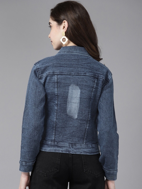 Aarika Washed Embroidered Crop Cotton Denim Jacket - Image 4