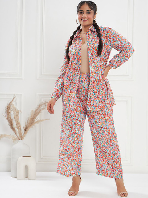 CURVE BY KASSUALLY Red & Blue Plus Size Printed Shirt and Trousers Co-Ords