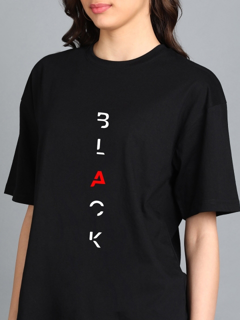 Adyavastram Typography Printed Drop Shoulder Sleeves Oversized Fit Pure Cotton T-shirt - Image 2