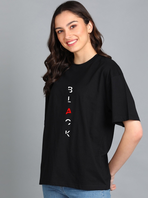 Adyavastram Typography Printed Drop Shoulder Sleeves Oversized Fit Pure Cotton T-shirt - Image 3