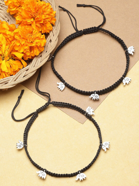 Sanjog Set Of 2 Silver-Plated Anklets