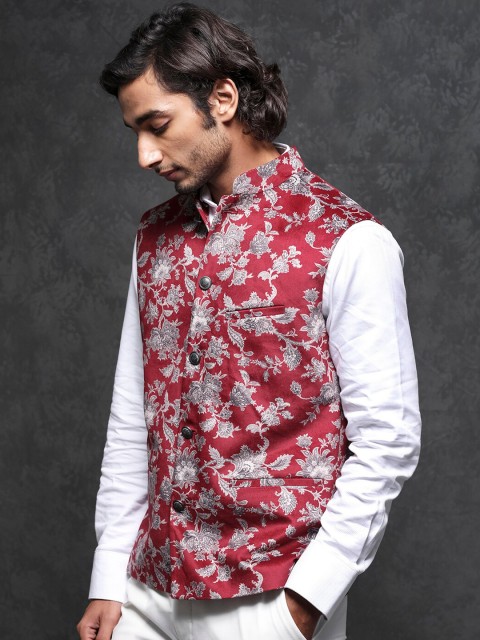 RARE RABBIT Men Camero Slim Fit Floral Printed Nehru Jacket - Image 4