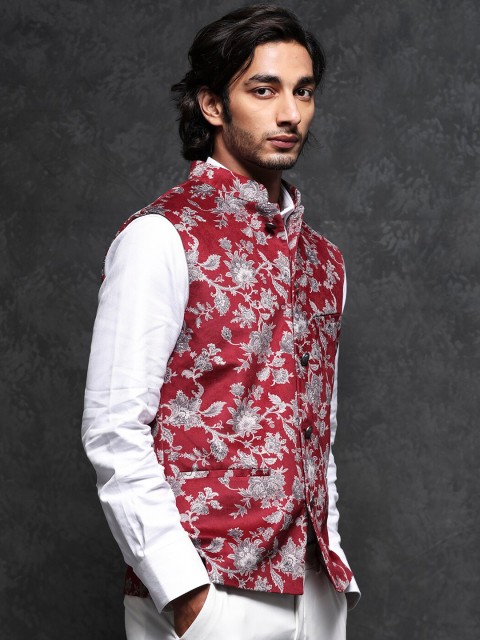 RARE RABBIT Men Camero Slim Fit Floral Printed Nehru Jacket - Image 3