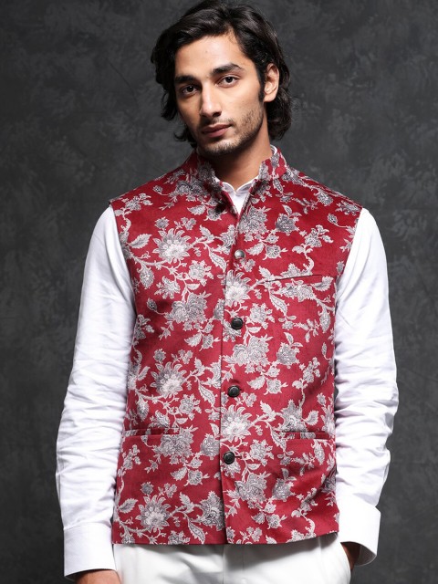 RARE RABBIT Men Camero Slim Fit Floral Printed Nehru Jacket - Image 7