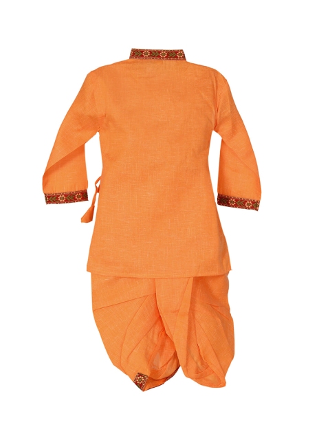 BAESD Boys Ethnic Motifs Embroidered Angrakha Pure Cotton Kurti With Dhoti Pants - Image 3