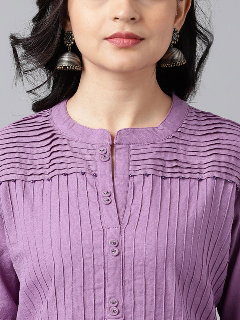 Neemiya Striped Thread Work Pure Cotton Kurta - Image 2