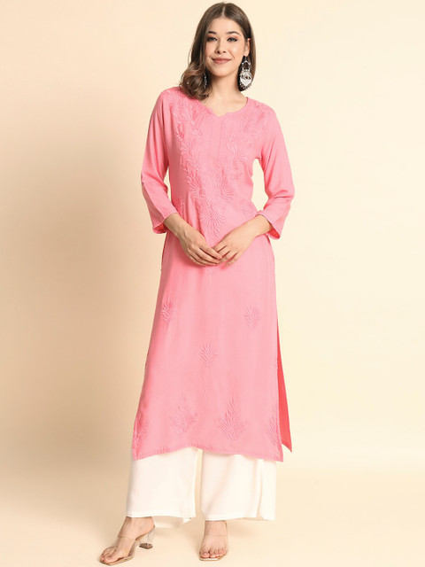 HERE&NOW Floral Embroidered Thread Work Straight Kurta