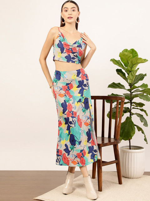 STREET 9 Grey Floral Printed Crop Top & Skirt