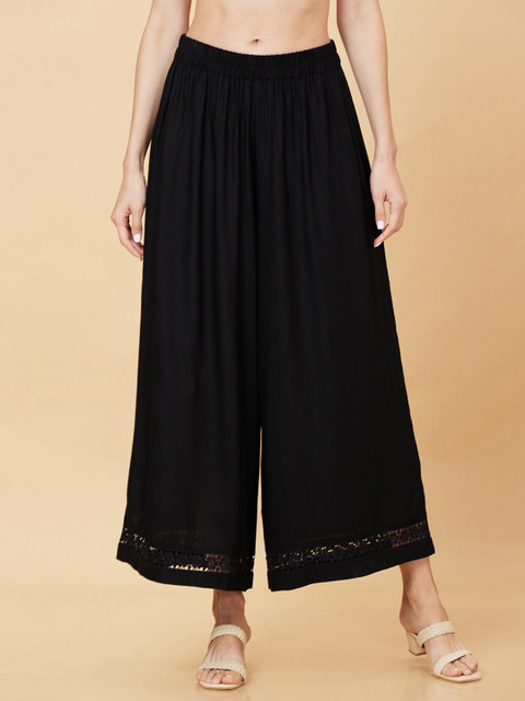 Globus Floral Lace Hem Design Wide Leg Ethnic Palazzos