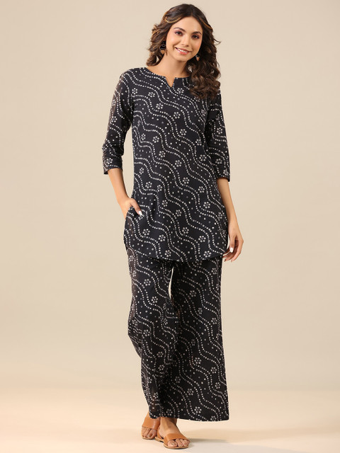 JISORA Ethnic Motifs Printed Pure Cotton Night Suit