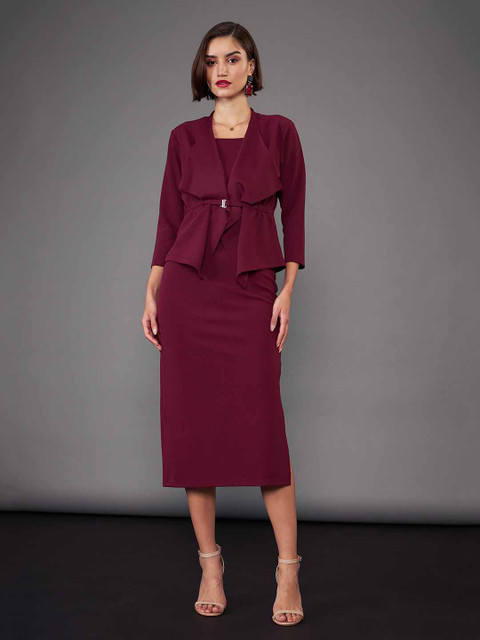 SASSAFRAS worklyf Shoulder Straps Sheath Midi Dress With Crop Shrug