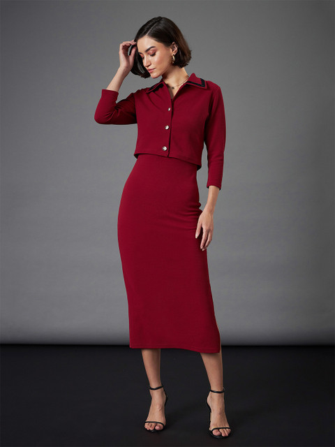 SASSAFRAS worklyf Shirt Collar Sheath Midi Dress