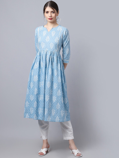 LARGISH Floral Printed Round Neck Cotton Anarkali Kurta