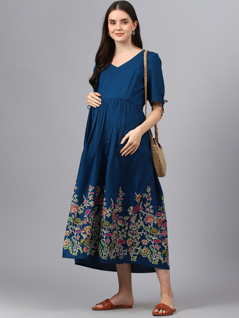 Negen Floral Printed Maternity Fit & Flare Midi Dress - Image 6