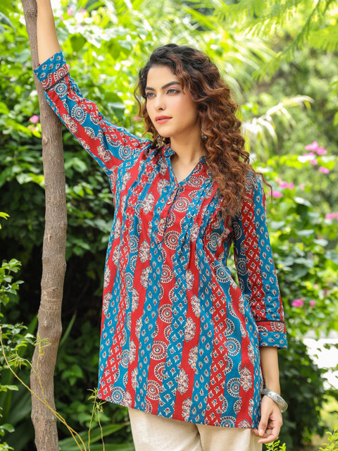 Rain & Rainbow Ethnic Motifs Printed Pure Cotton Kurti