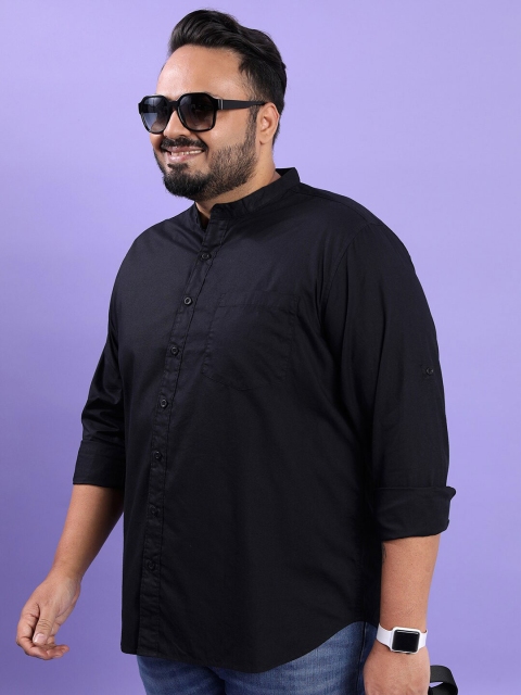 HIGHLANDER Plus Size Band Collar Regular Fit Cotton Casual Shirt - Image 4