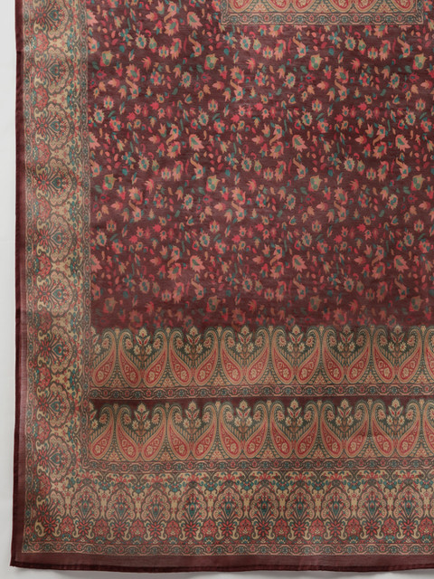 Varanga Women Floral Printed Regular Chanderi Silk Kurta with Trousers & With Dupatta - Image 4