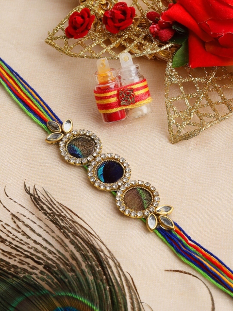 PANASH Men Gold Plated Stone Studded Thread Rakhi