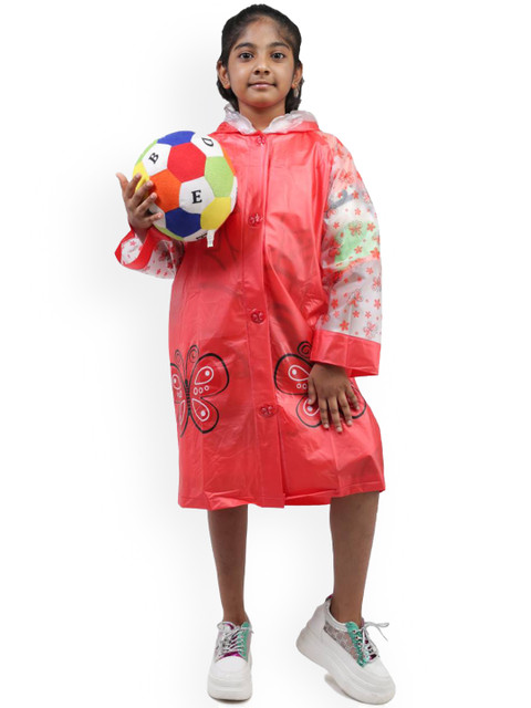 Yellow Bee Girls Printed Hooded Rain Jacket - Image 5