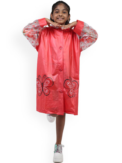 Yellow Bee Girls Printed Hooded Rain Jacket - Image 4