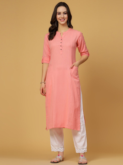 Pistaa Mandarin Collar Pure Cotton Kurta