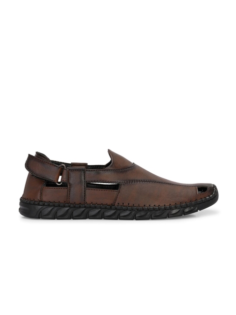 The Roadster Lifestyle Co. Men Brown Textured Shoe-Style Sandals With Velcro Closure - Image 4