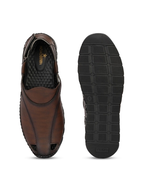 The Roadster Lifestyle Co. Men Brown Textured Shoe-Style Sandals With Velcro Closure - Image 5