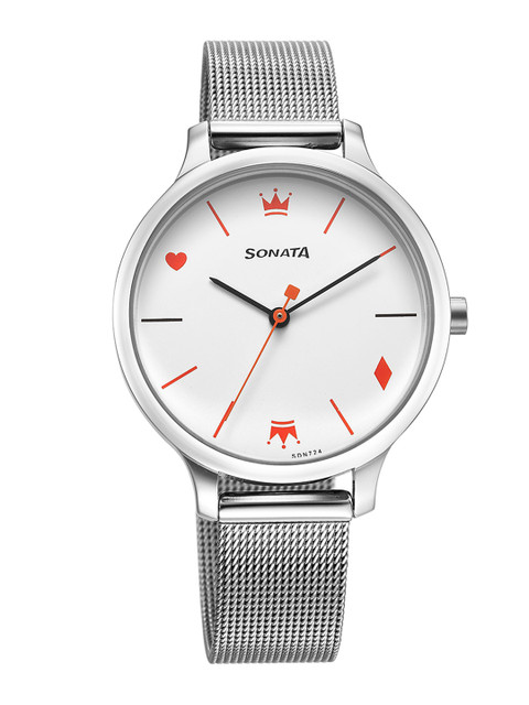 Sonata Women Printed Dial & Bracelet Style Straps Analogue Watch 87050SM01