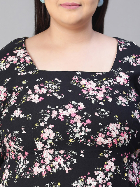 Oxolloxo Plus Size Floral Print Square Neck Short Sleeve Dress - Image 2