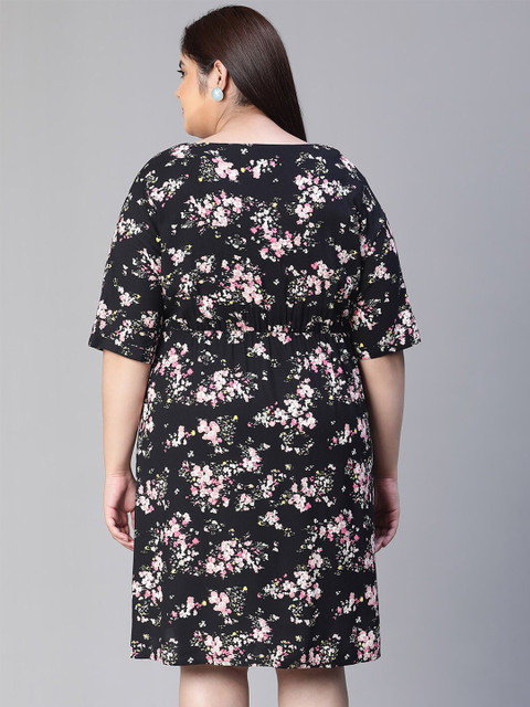 Oxolloxo Plus Size Floral Print Square Neck Short Sleeve Dress - Image 5