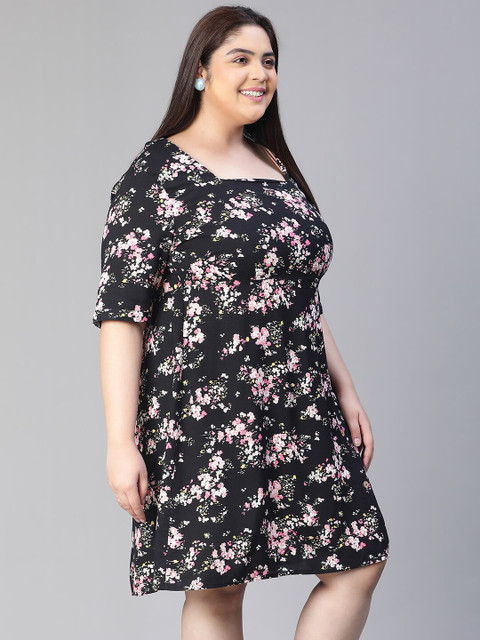 Oxolloxo Plus Size Floral Print Square Neck Short Sleeve Dress - Image 3