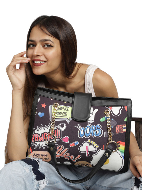 MINI WESST Typography Printed Structured Canvas Tote Bag