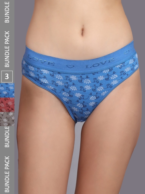 FiveFlag Pack Of 3 Printed Cotton Anti Bacterial Hipster Briefs