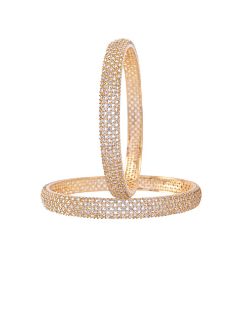 RATNAVALI JEWELS Set Of 2 Gold-Plated AD-Studded Bangles