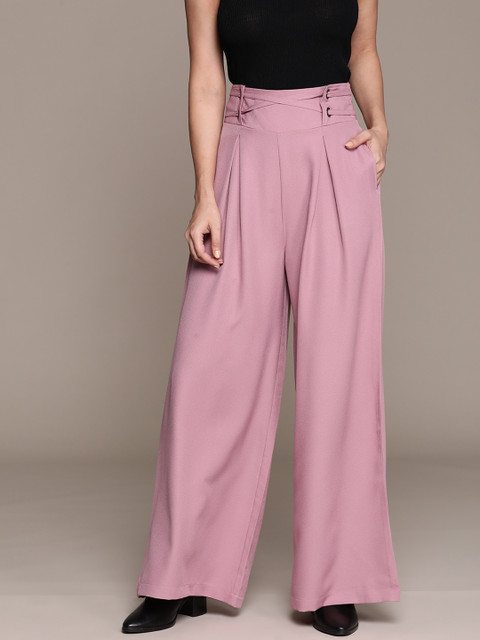 The Roadster Lifestyle Co. Women High-Rise Pleated Criss-Cross Waist Korean Wide Leg Pants