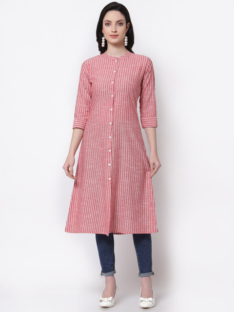 LARGISH Striped Cotton Longline Button Shrug