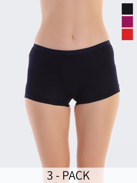 POOJA RAGENEE Women Pack Of 3 Assorted Anti Bacterial Boy Short Briefs