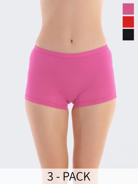 POOJA RAGENEE Women Pack Of 3 Assorted Anti Bacterial Boy Short Briefs