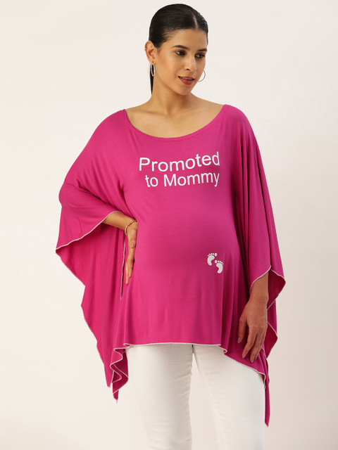 Blush 9 Maternity Print Kimono Sleeve Cotton Kaftan Longline Top
